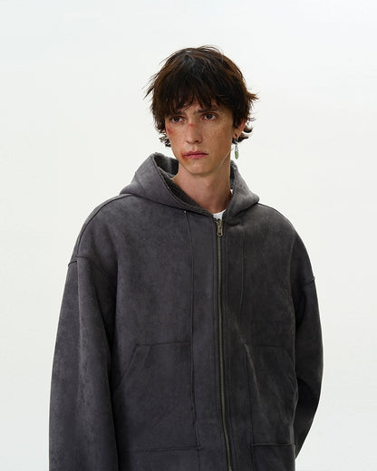 Short Reversible Wear Faux Leather Wool Jacket
