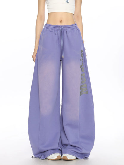 American Retro Distressed Letter Scimitar Wide-leg Sweatpants