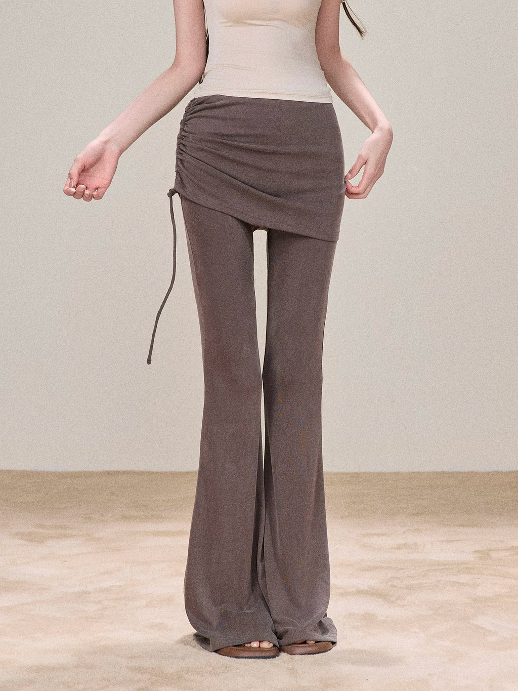 Ruched Wrap-Tie Flare Pants