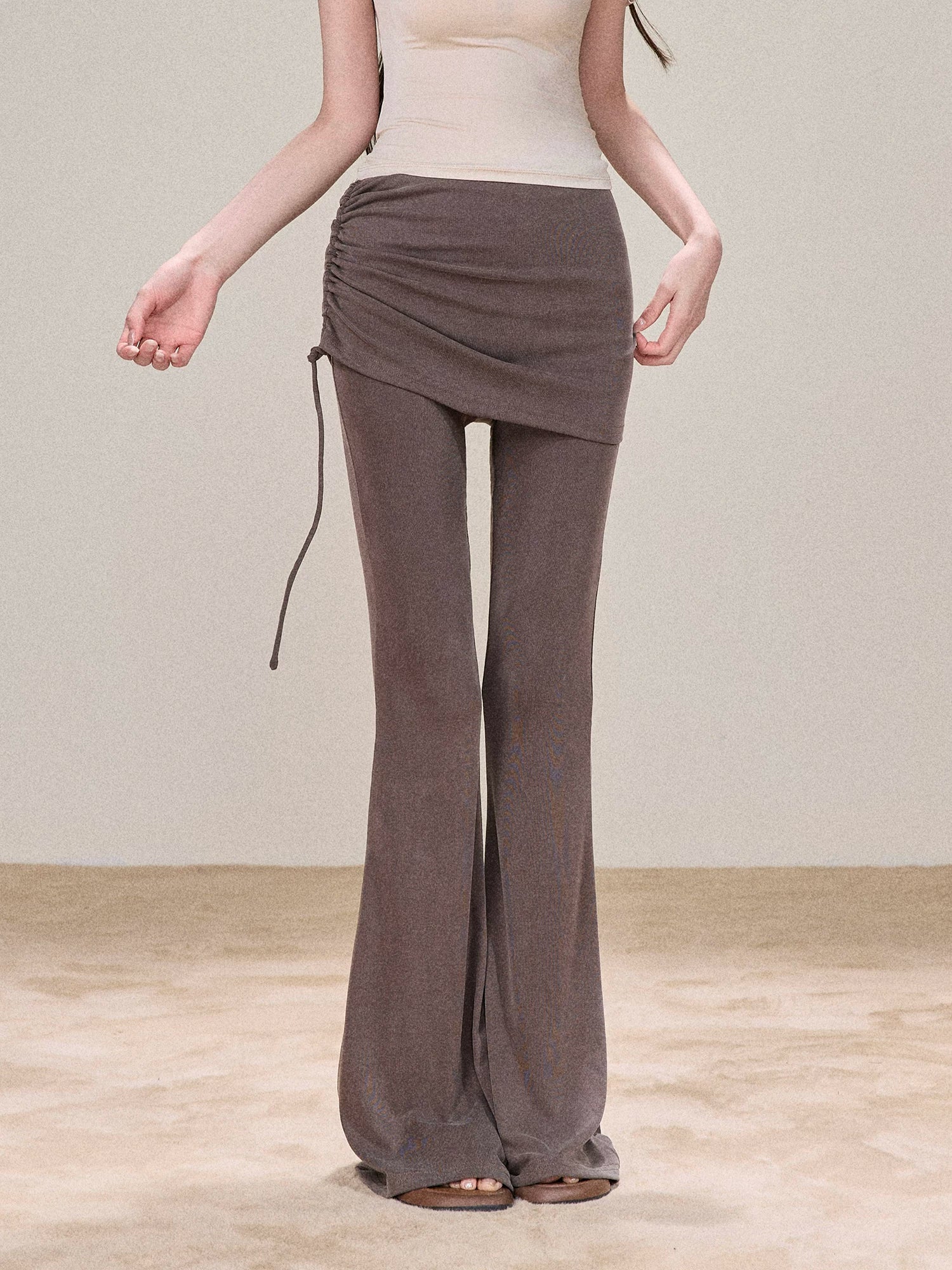 Ruched Wrap-Tie Flare Pants