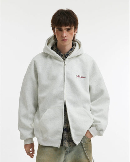 Unisex Soft Embroidered Double Zip Hoodie Jacket