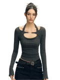 Retro Design Sense Strappy Long Sleeve Top