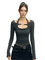 Retro Design Sense Strappy Long Sleeve Top