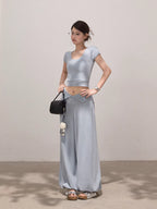 Knitted Slim Tee & High-waisted Pants Set