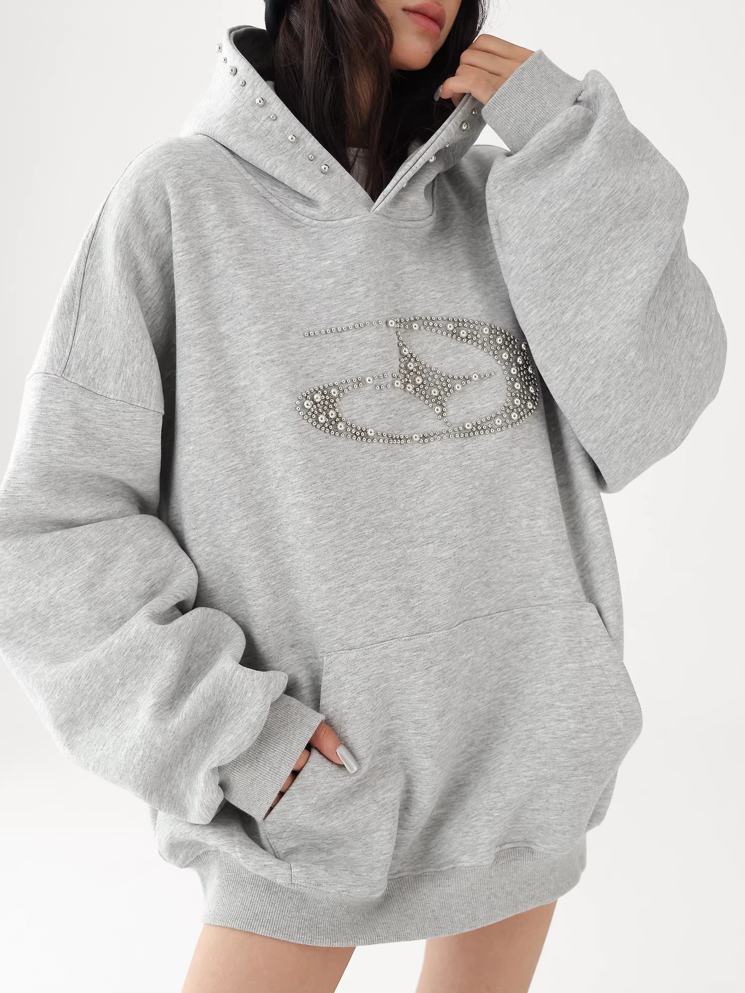 Heavy Nail Bead Sweatshirt Hoodie