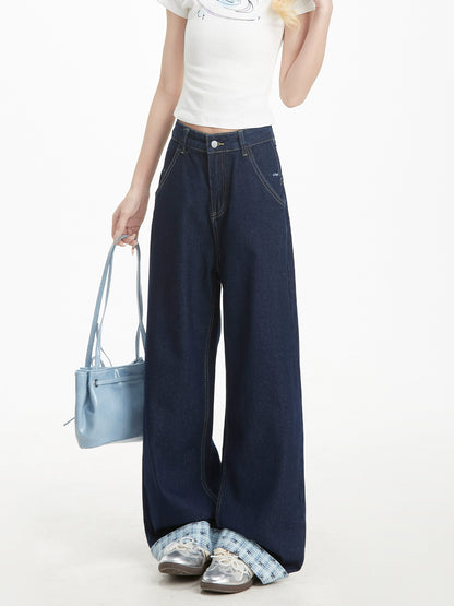 High Street Plaid Patchwork Jeans