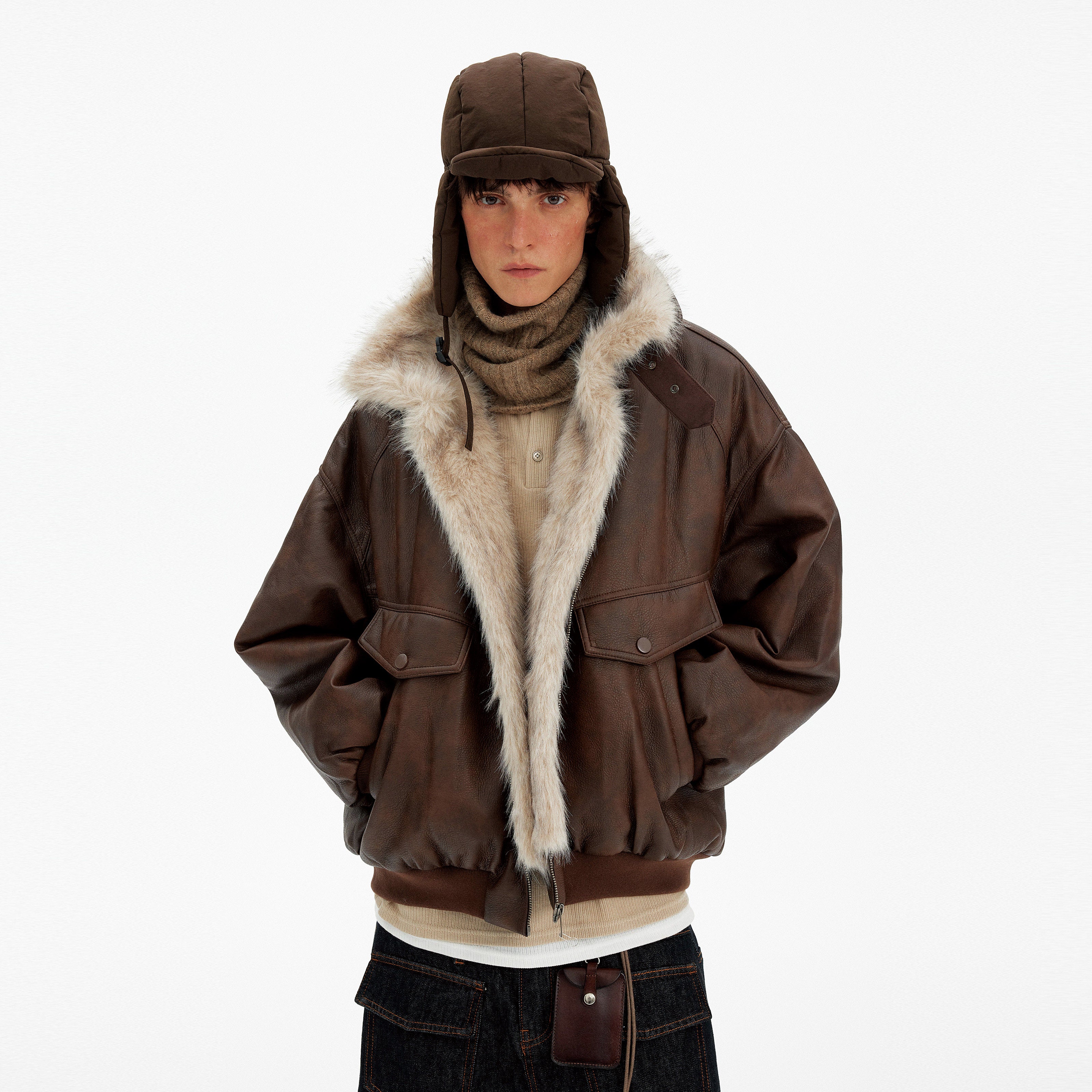 Fur Collar Patchwork PU Leather Jacket