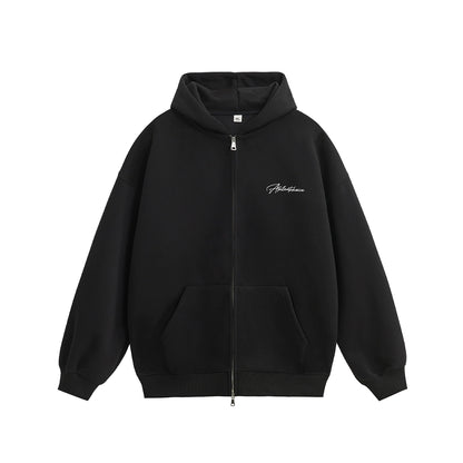Unisex Soft Embroidered Double Zip Hoodie Jacket