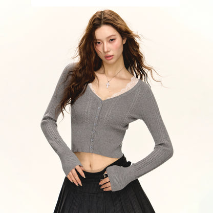 Sense Lace Panel Slim fit Knitwear Top