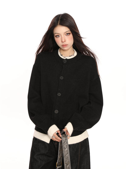 Contrast Fake Two Pieces Knit Sweater