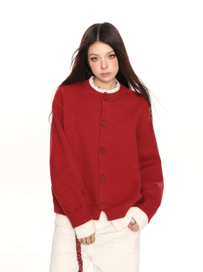 Contrast Fake Two Pieces Knit Sweater