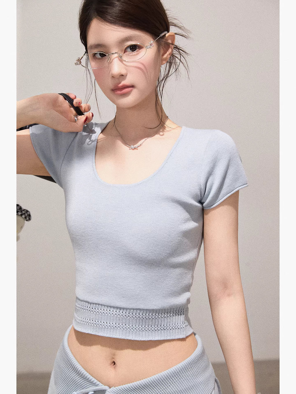 Knitted Slim Tee & High-waisted Pants Set