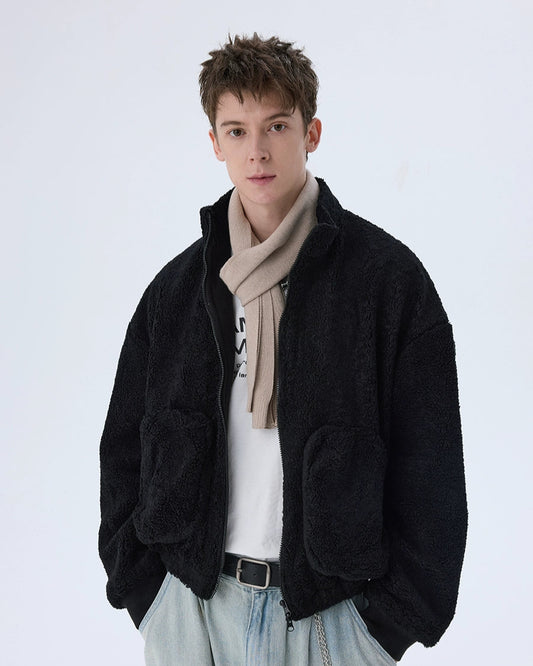 Fluffy Yarn Fleece Zip Up Jacket