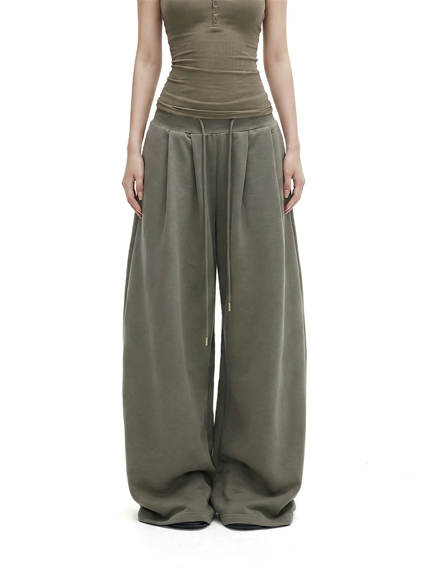 Button-Placket Cami & Drawstring Wide-Leg Pants Set