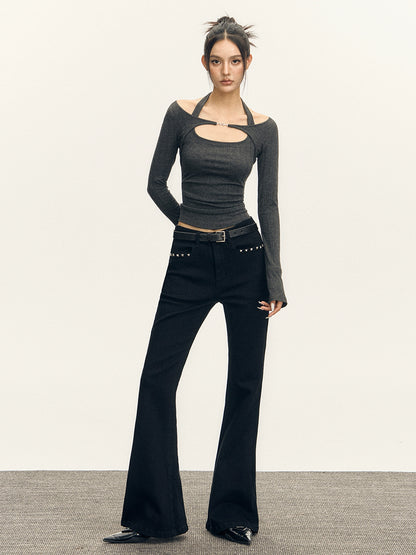 Retro Design Sense Strappy Long Sleeve Top