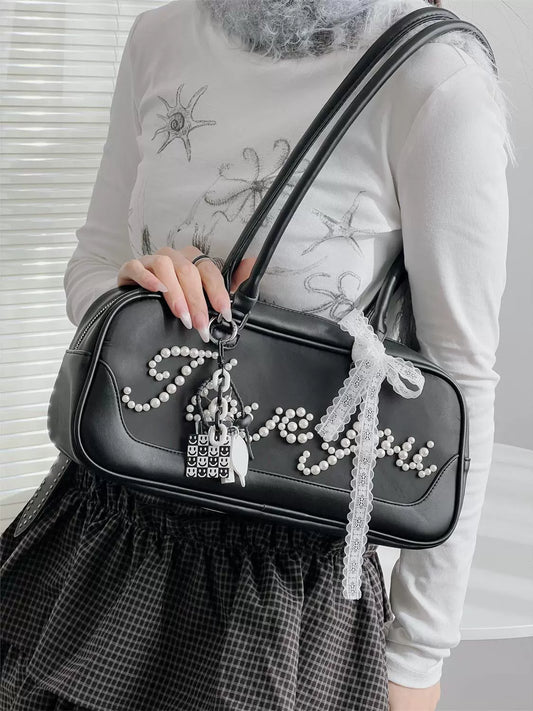 Pearl Rivet Bowling Armpit Baguette Bag