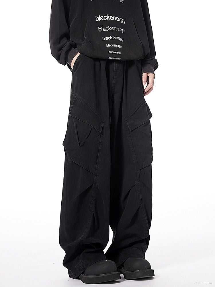 Multi-Pocket Straight-Leg Distressed Loose Wide-Leg Cargo Pants
