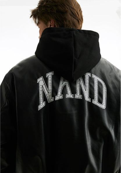 Two Pieces PU Lint Bomber Hooded Jacket