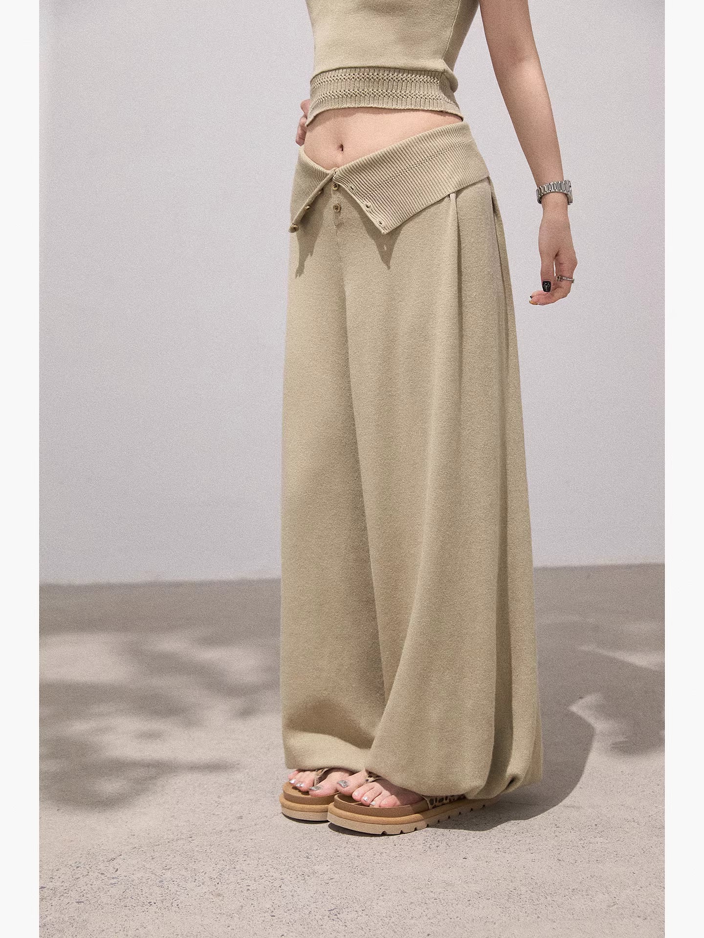 Knitted Slim Tee & High-waisted Pants Set