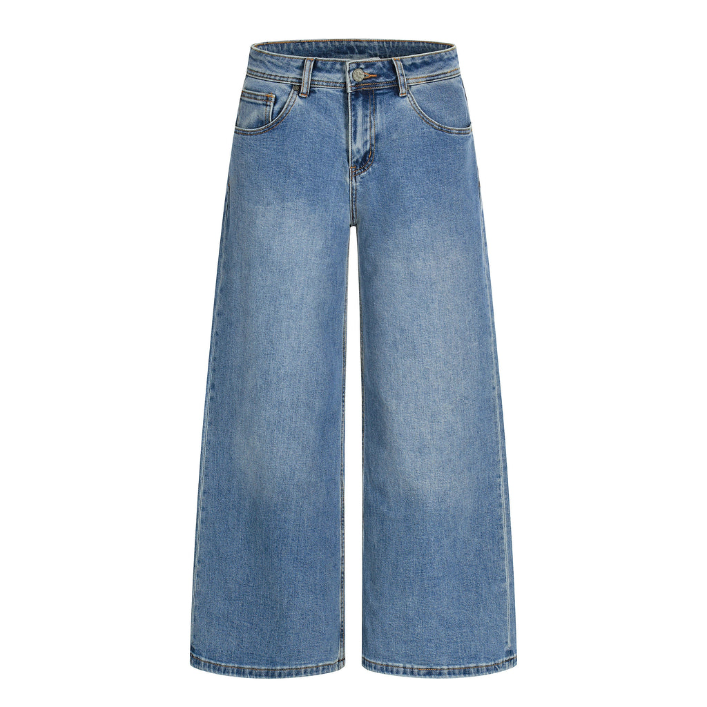 Vintage Washed Wide-Leg Flared Jeans