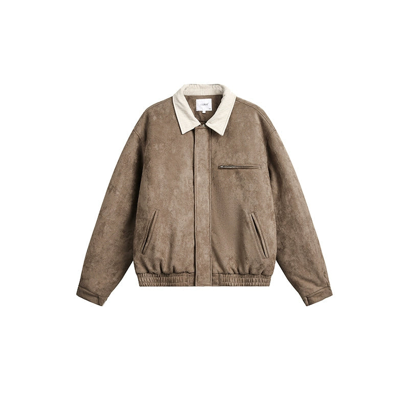Short Solid Lapel Suede Jacket