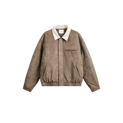 Short Solid Lapel Suede Jacket