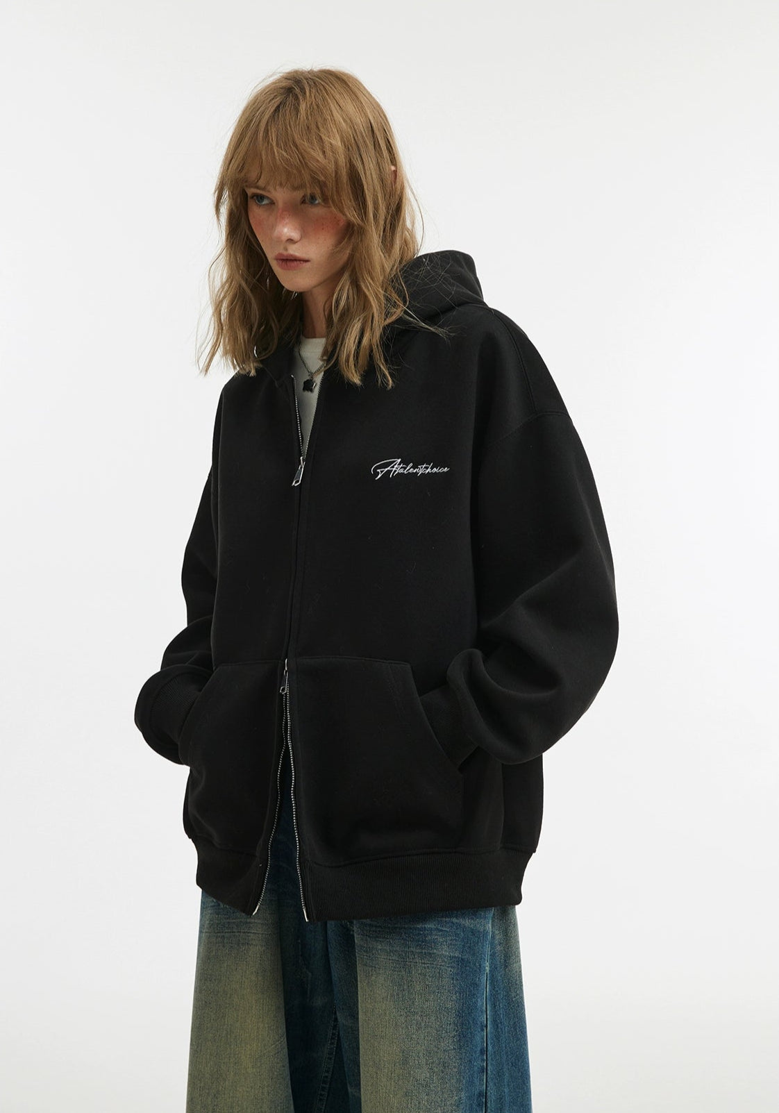 Unisex Soft Embroidered Double Zip Hoodie Jacket