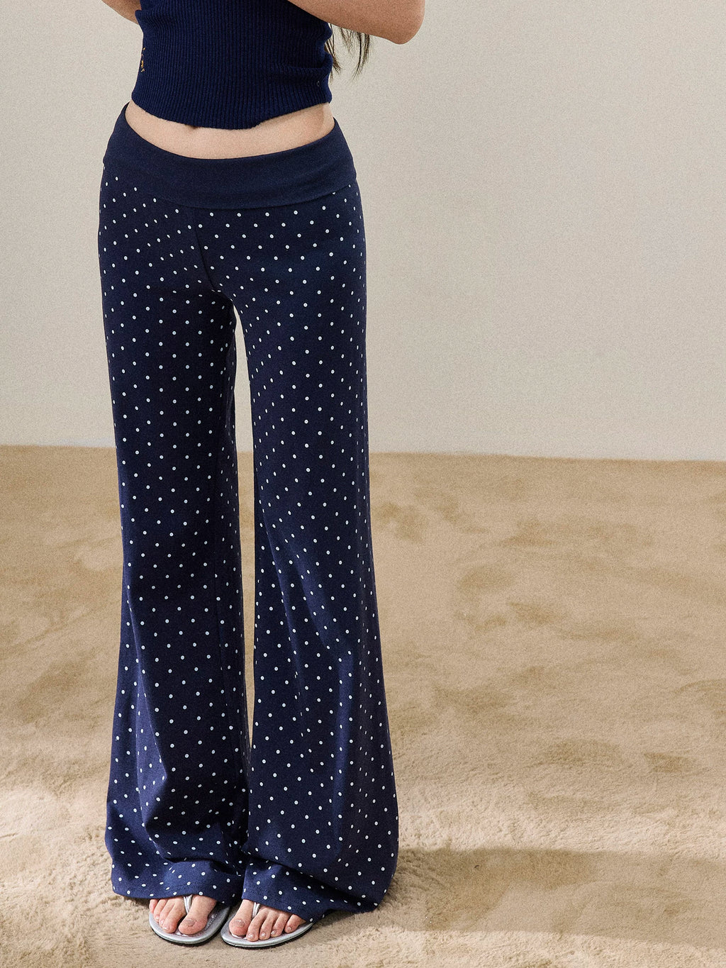 Polka Dot Low-Rise Wide-Leg Pants