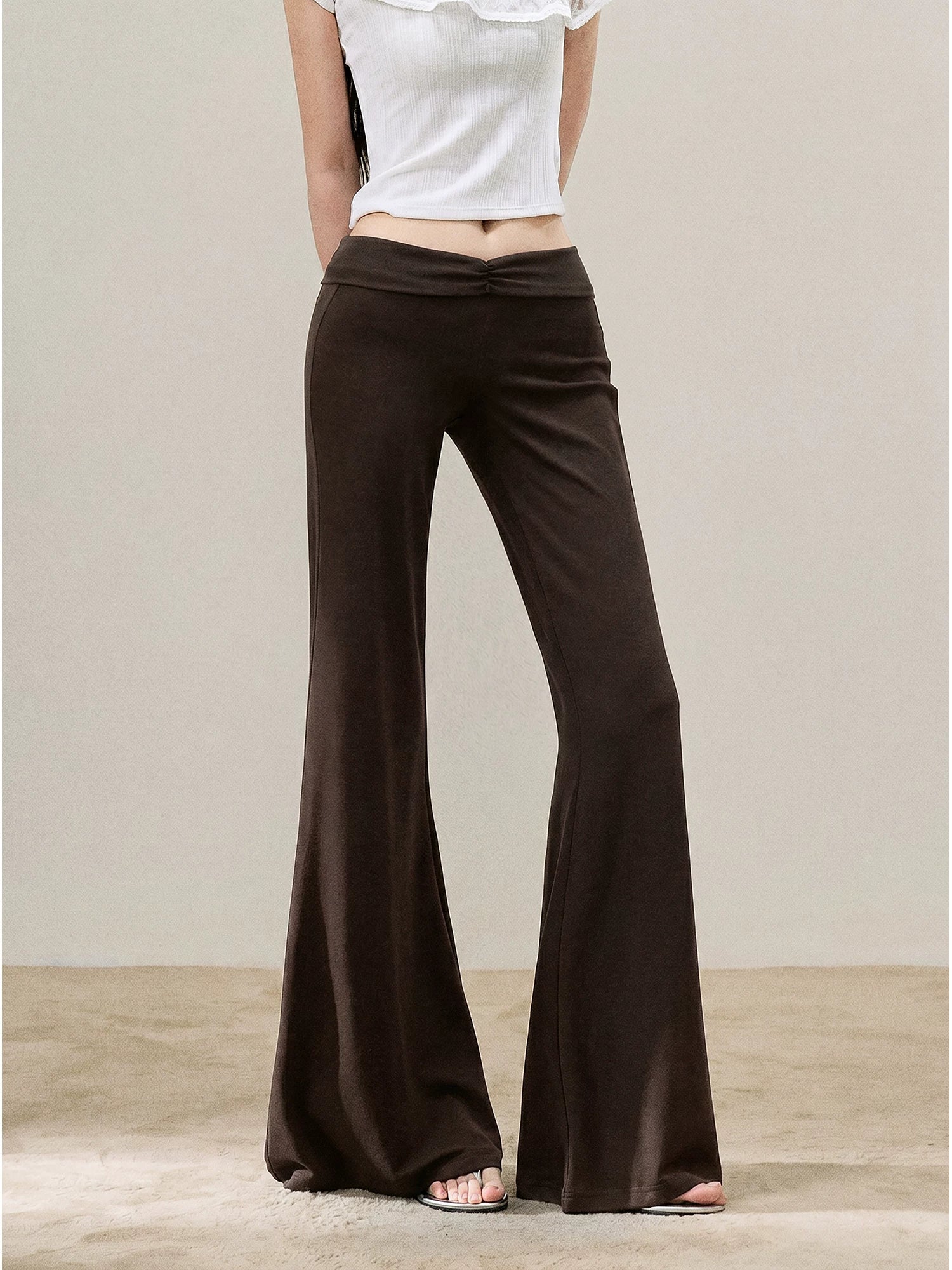 Low-Rise Flared Wide-Leg Pants