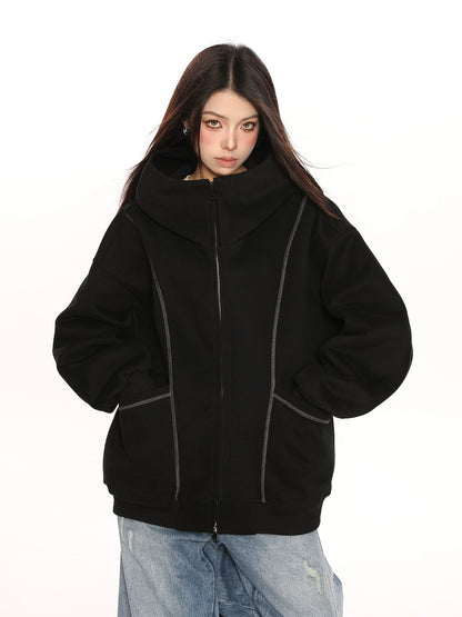 Retro Cardigan Zipper Hooded Jacket