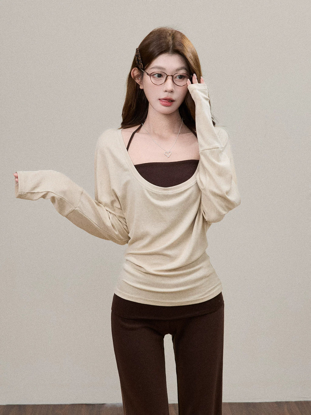 Off-Shoulder Cami-Layered Knit Top Set