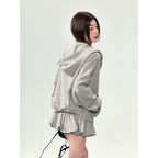 Grey Hooded Sweatshirt Jacket + Flower Skirt Set