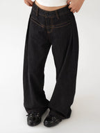 Black Basic Retro Wide-Leg Jeans