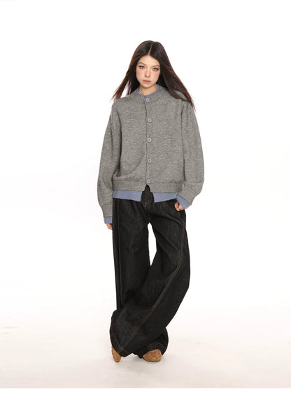 Contrast Fake Two Pieces Knit Sweater