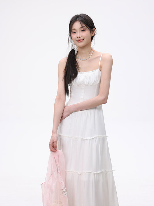 White French A-line Long Dress