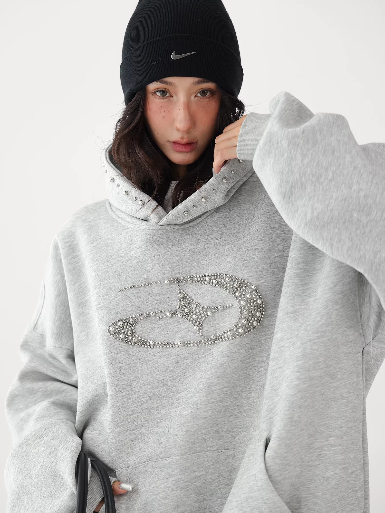 Heavy Nail Bead Sweatshirt Hoodie
