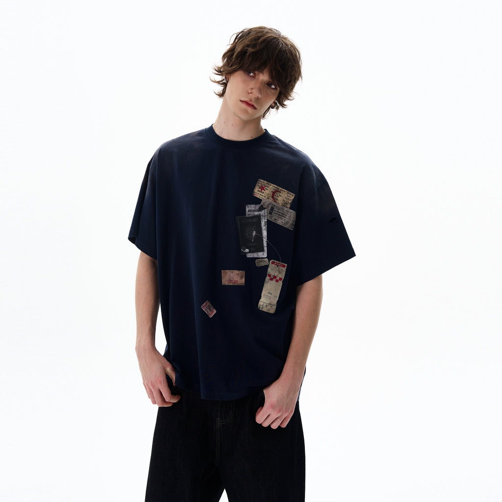 Retro Mottled Label Print Tee