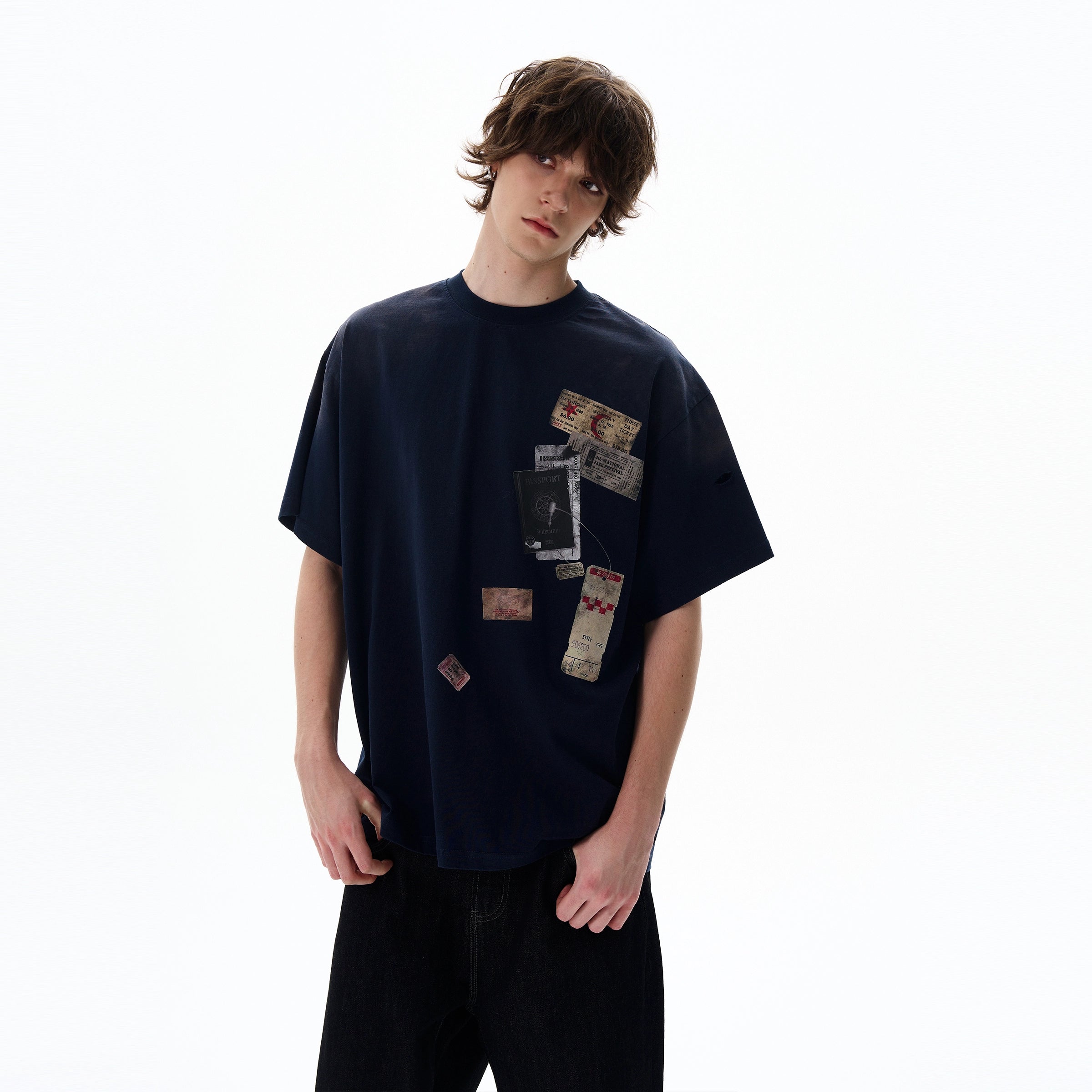 Retro Mottled Label Print Tee