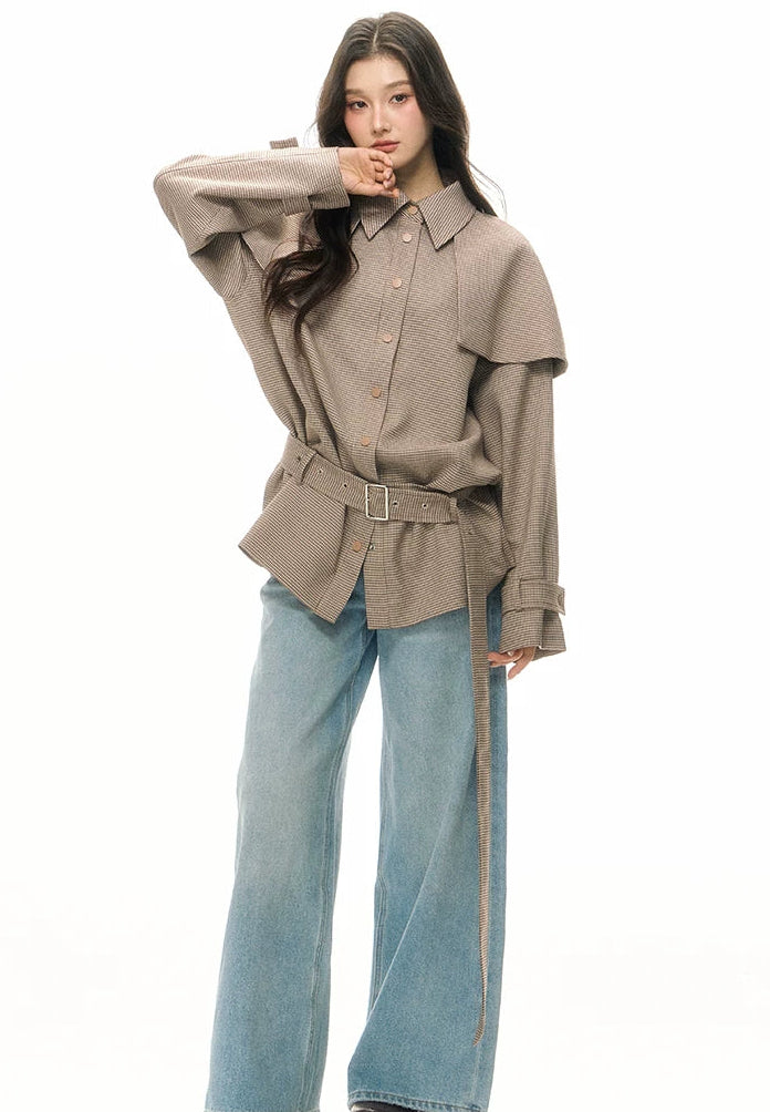 Houndstooth Detachable Cape Trench Jacket