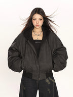 Heavy Double Layer Fake Two Piece Hooded Leather Jacket