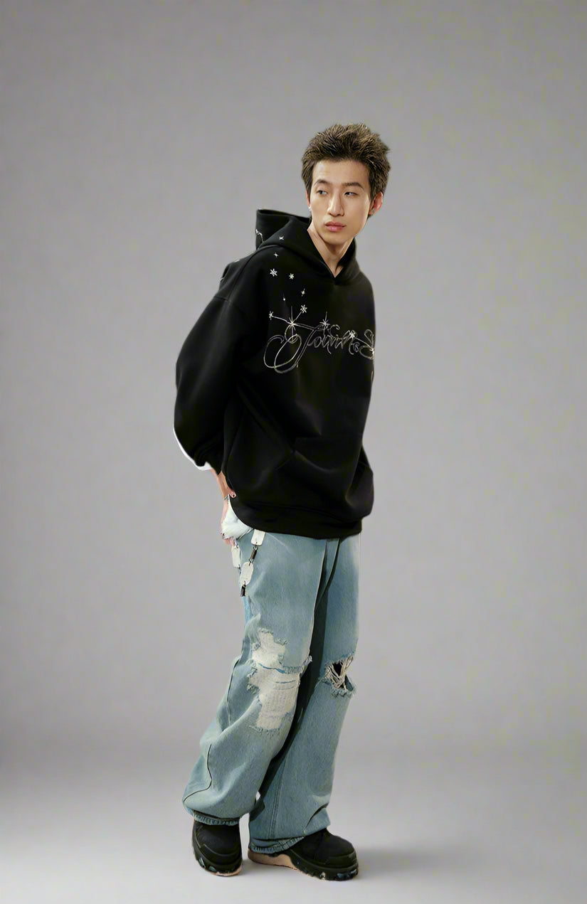 Star Embroidery Sweatshirt Fleece Hoodie Jacket