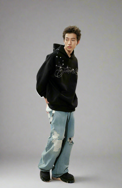 Star Embroidery Sweatshirt Fleece Hoodie Jacket
