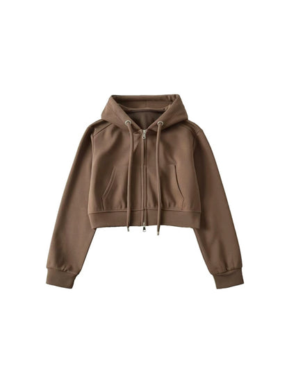 Casual Crop Top Zipper Hooded Jacket