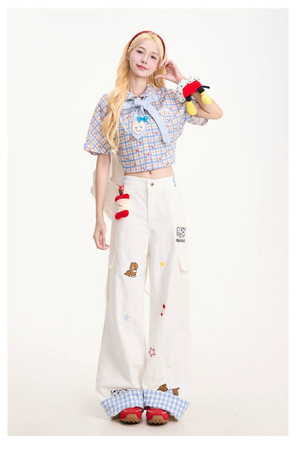 Apple Puppy Embroidered White Jeans