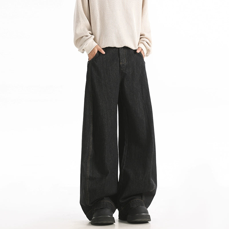 Wide-Leg Causal Black Jeans