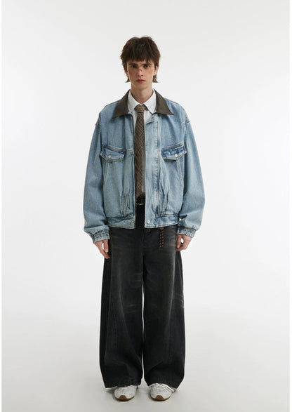Denim Sillouete Washed Black Lapel Jacket