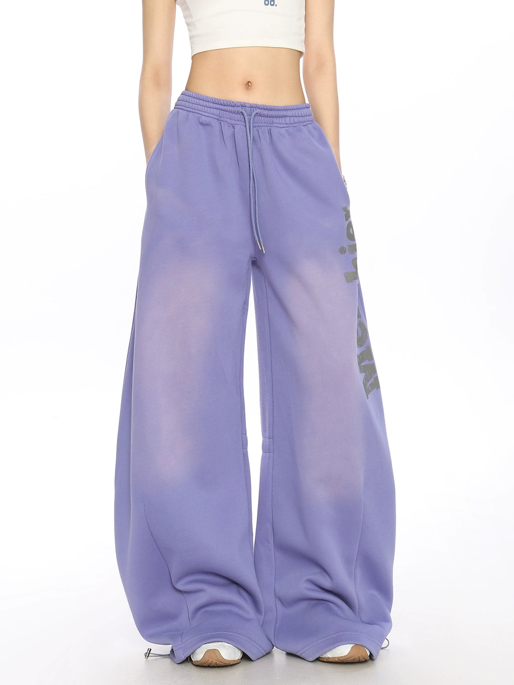 American Retro Distressed Letter Scimitar Wide-leg Sweatpants