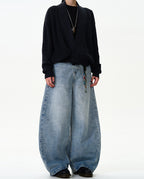 Wide-Leg Baggy Washed Blue Jeans