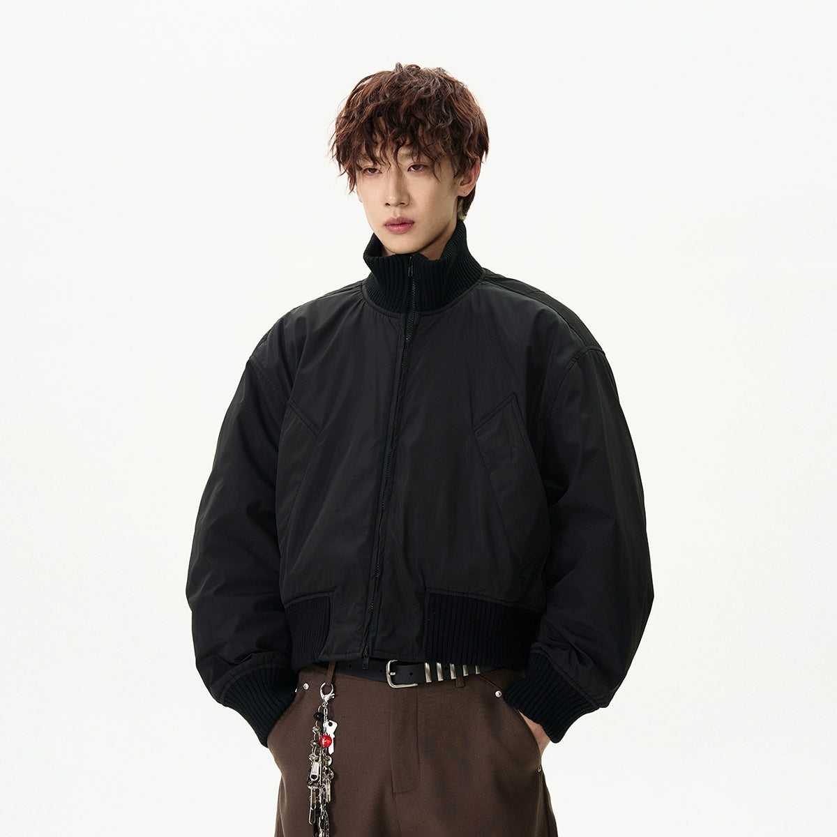 Black Vintage Bomber Cropped Jacket
