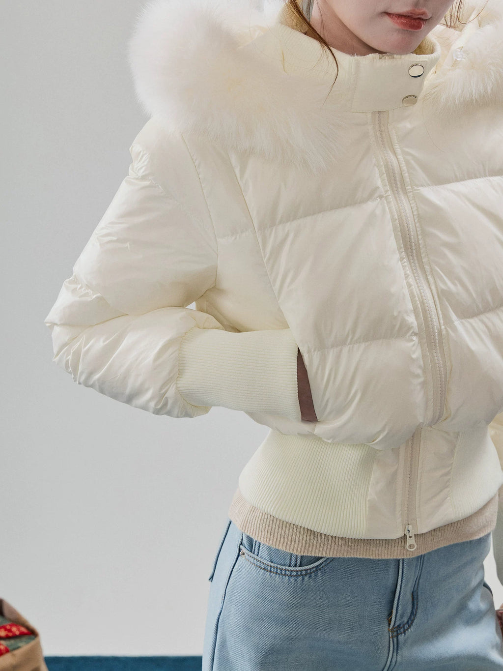 Fur-Trim Hooded Quilted Puffer Jacket